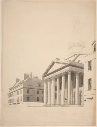 St. George's, Bloomsbury, by Thomas Malton, ink, 1799