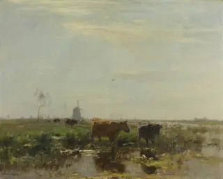 Meadow with Cows by the Water, by Willem Maris, oil, 1896