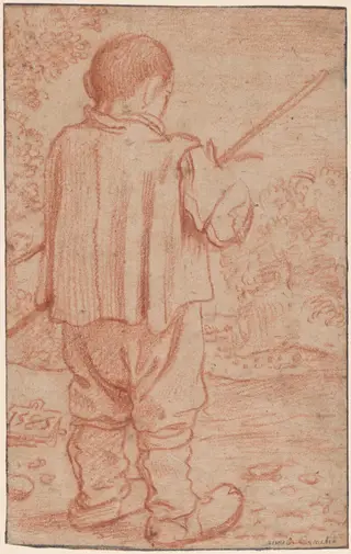 Standing Boy in a Landscape, by Ludovico Carracci, chalk, 1585
