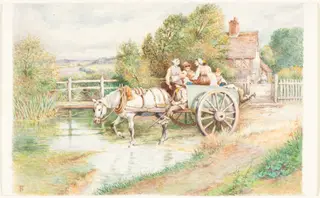 Children in a Cart, by Myles Birket Foster, watercolor, 1862