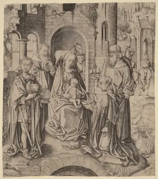 The Adoration of the Magi, by Master I.A.M. of Zwolle, ink, 1482