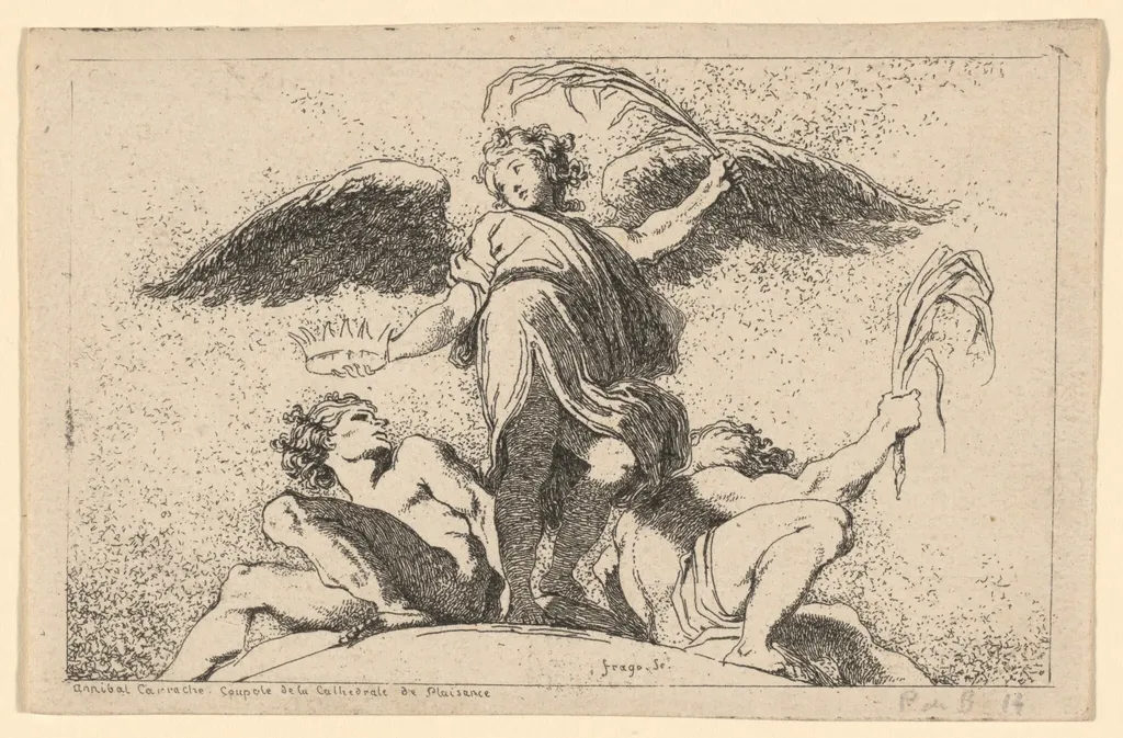 Angel Holding a Palm and a Crown, by Jean Honoré Fragonard, ink, 1764