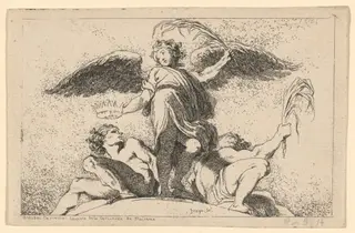 Angel Holding a Palm and a Crown, by Jean Honoré Fragonard, ink, 1764
