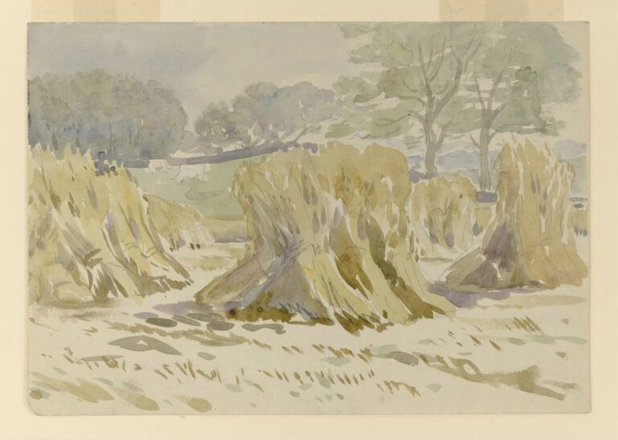Sheaves of corn, with trees in the distance, detail