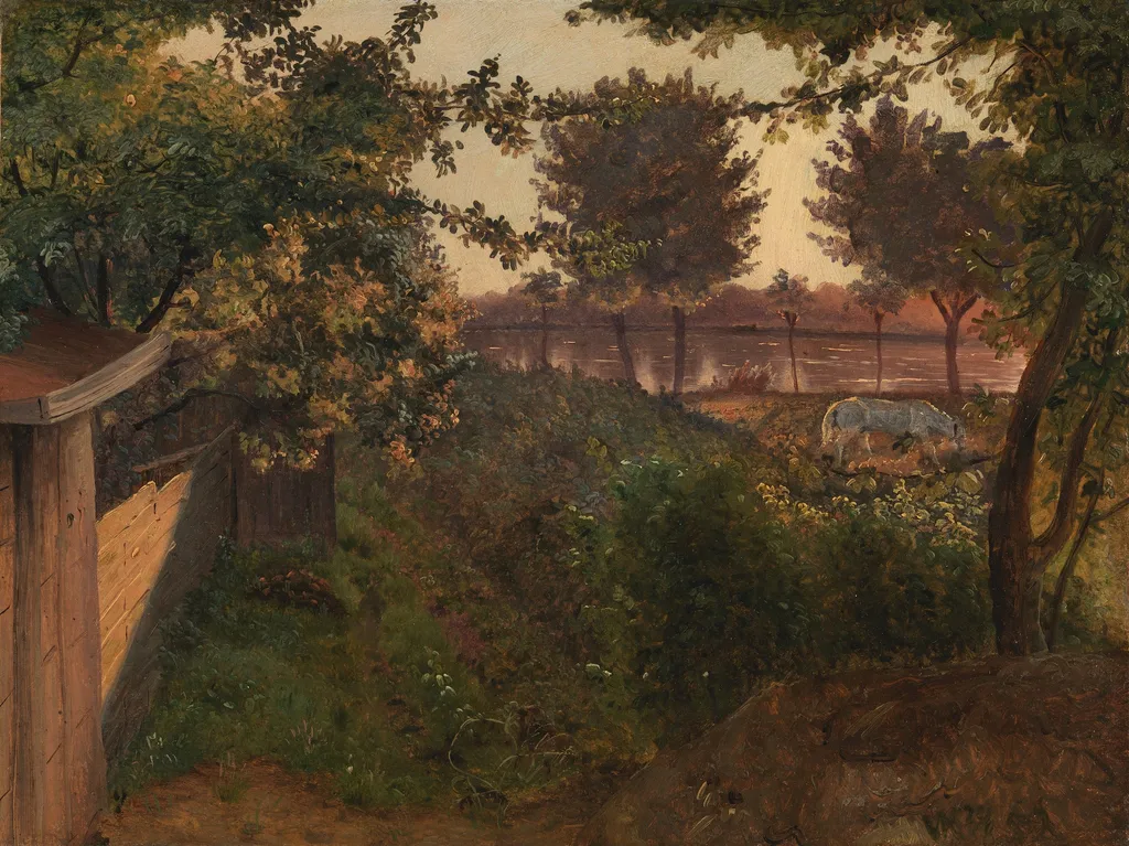 Bag kunstnerens have på Farimagsvej ved St. Jørgens Sø, by Vilhelm Kyhn, oil, 1852