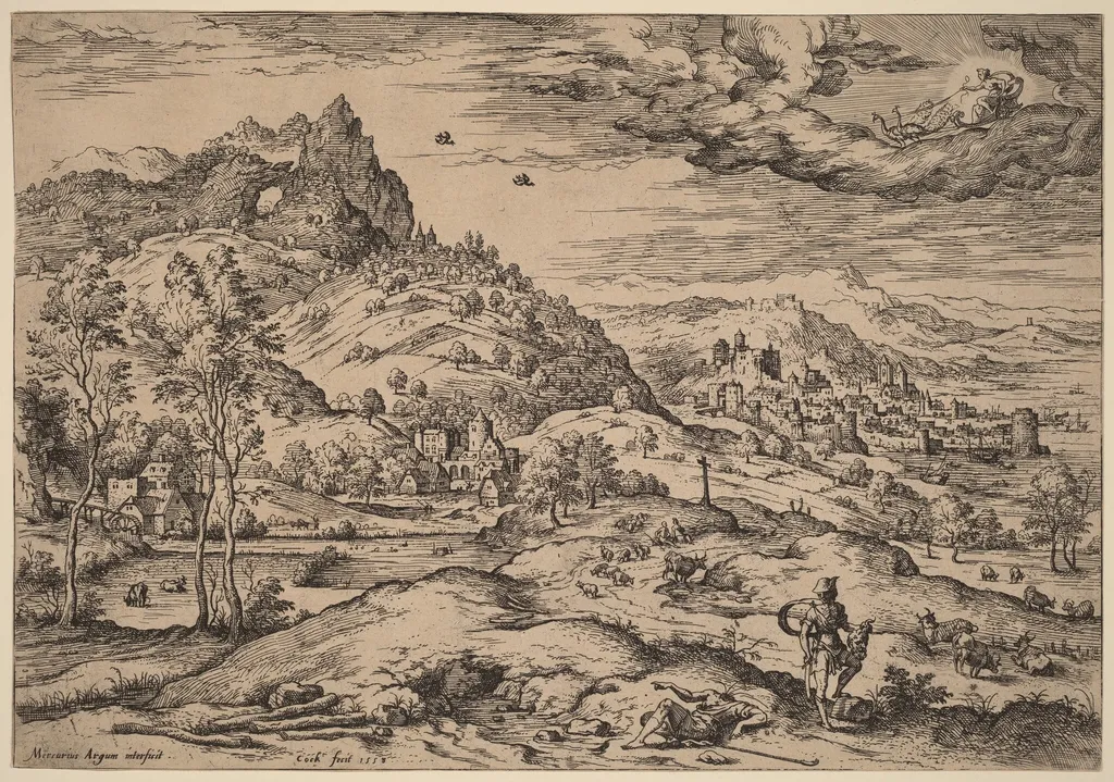 Mercury with the Head of Argus in His Hand, by Hieronymus Cock, ink, 1558