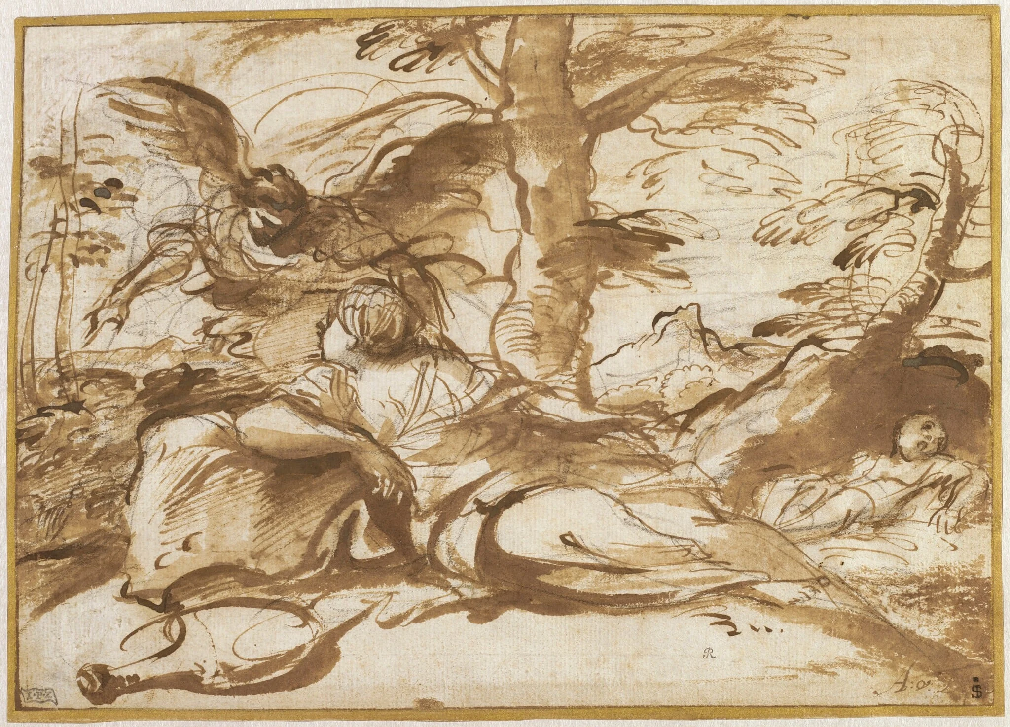The Angel Appearing to Hagar in the Desert (recto), detail