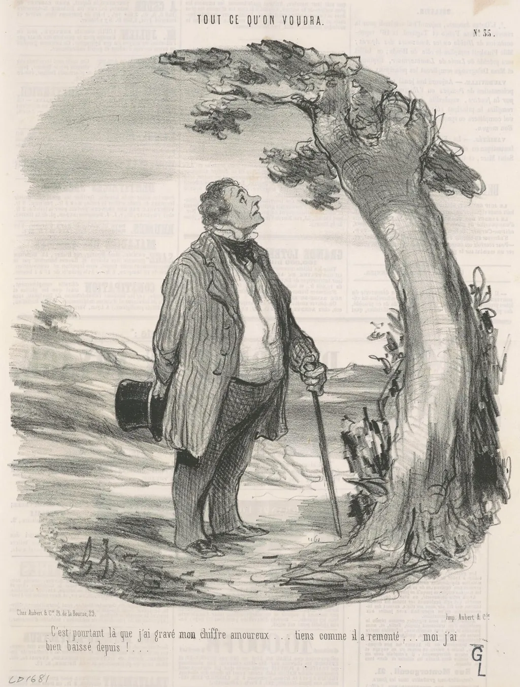 C'est pourtant la que j'ai gravé mon chiffre ..., by Honoré Daumier, ink, 1849