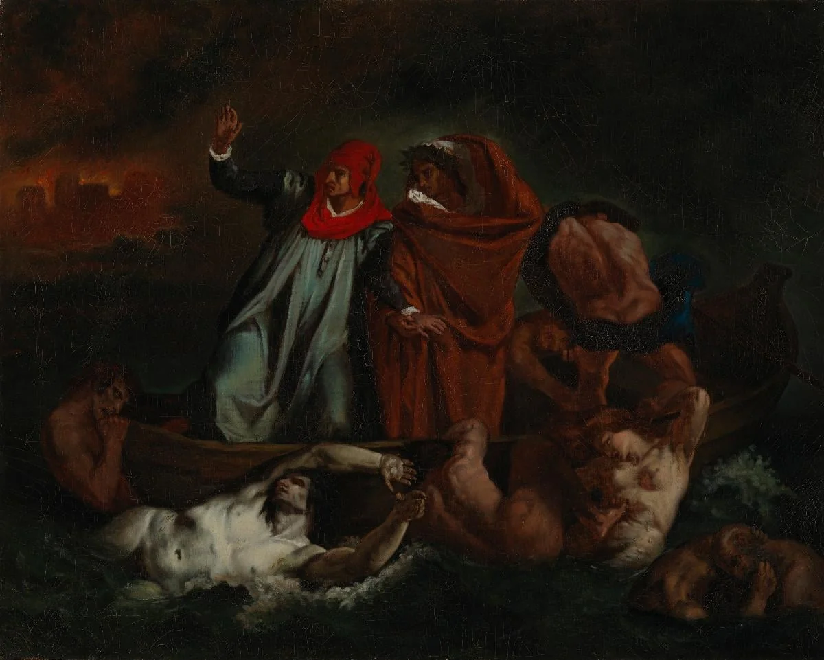 Dante ja Vergilius manalassa, kopio Eugene Delacroixin mukaan, detail