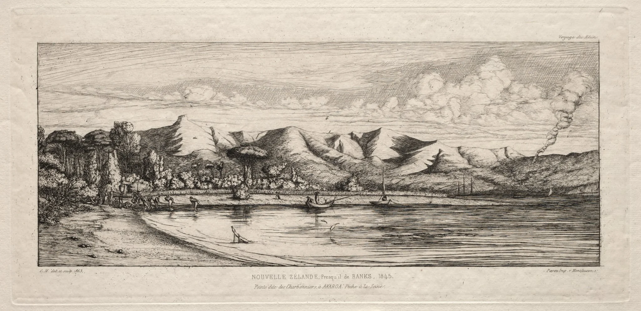 Seine Fishing off Charcoal Burners' Point, Akaroa, Banks' Peninsula, 1845, detail