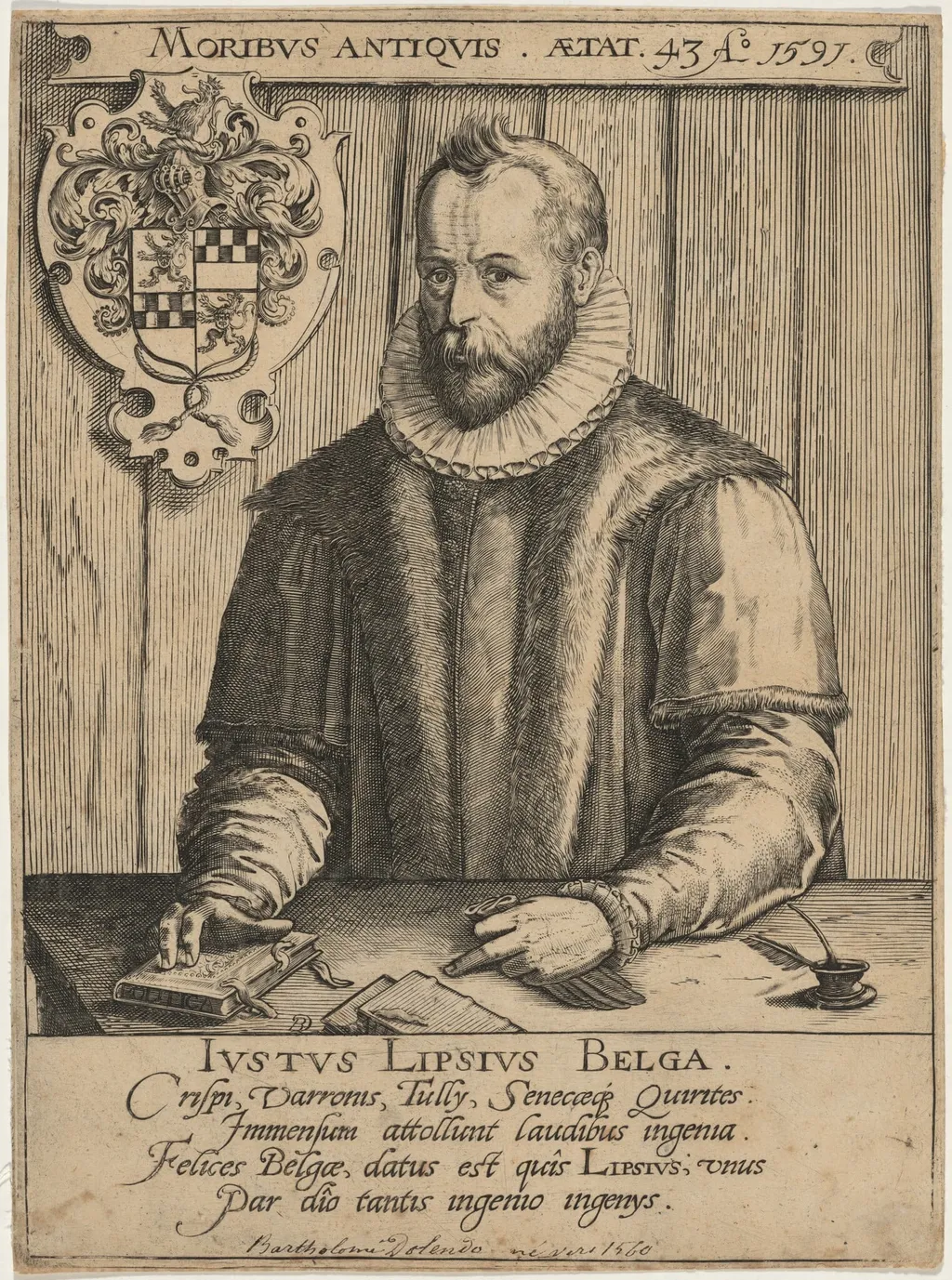 Justus Lipsius, by Bartolomeus Willemsz Dolendo, ink, 1591