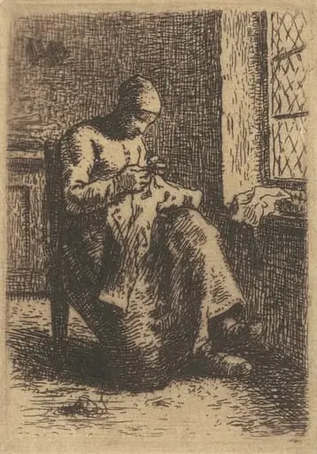The Seamstress (La Couseuse), by Jean François Millet, ink, 1855