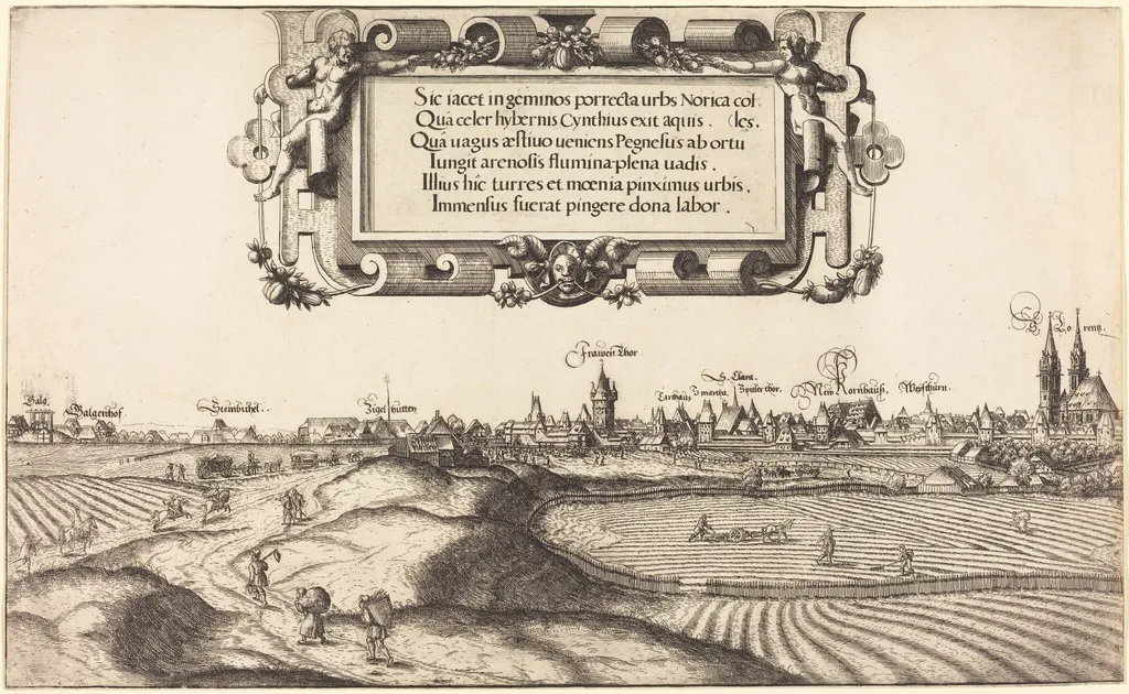 View of Nuremberg from the East [left section], by Hanns Lautensack, ink, 1552