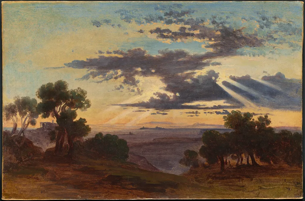 Sun Breaking through Clouds above the Roman Campagna, by Johann Jakob Frey, oil, 1844