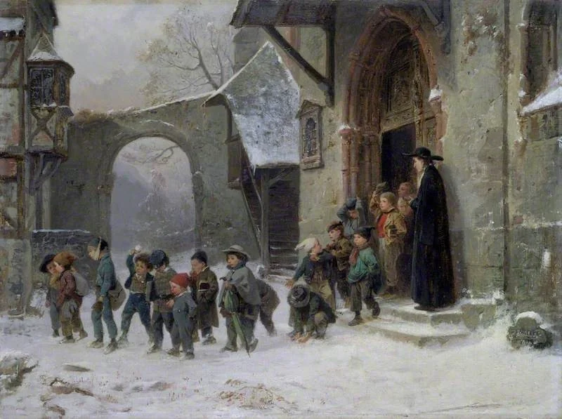 Snow Scene: Children Leaving School, detail