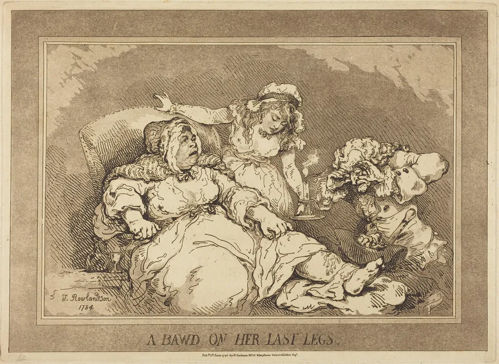 A Bawd on Her Last Legs, by Thomas Rowlandson, ink, 1784