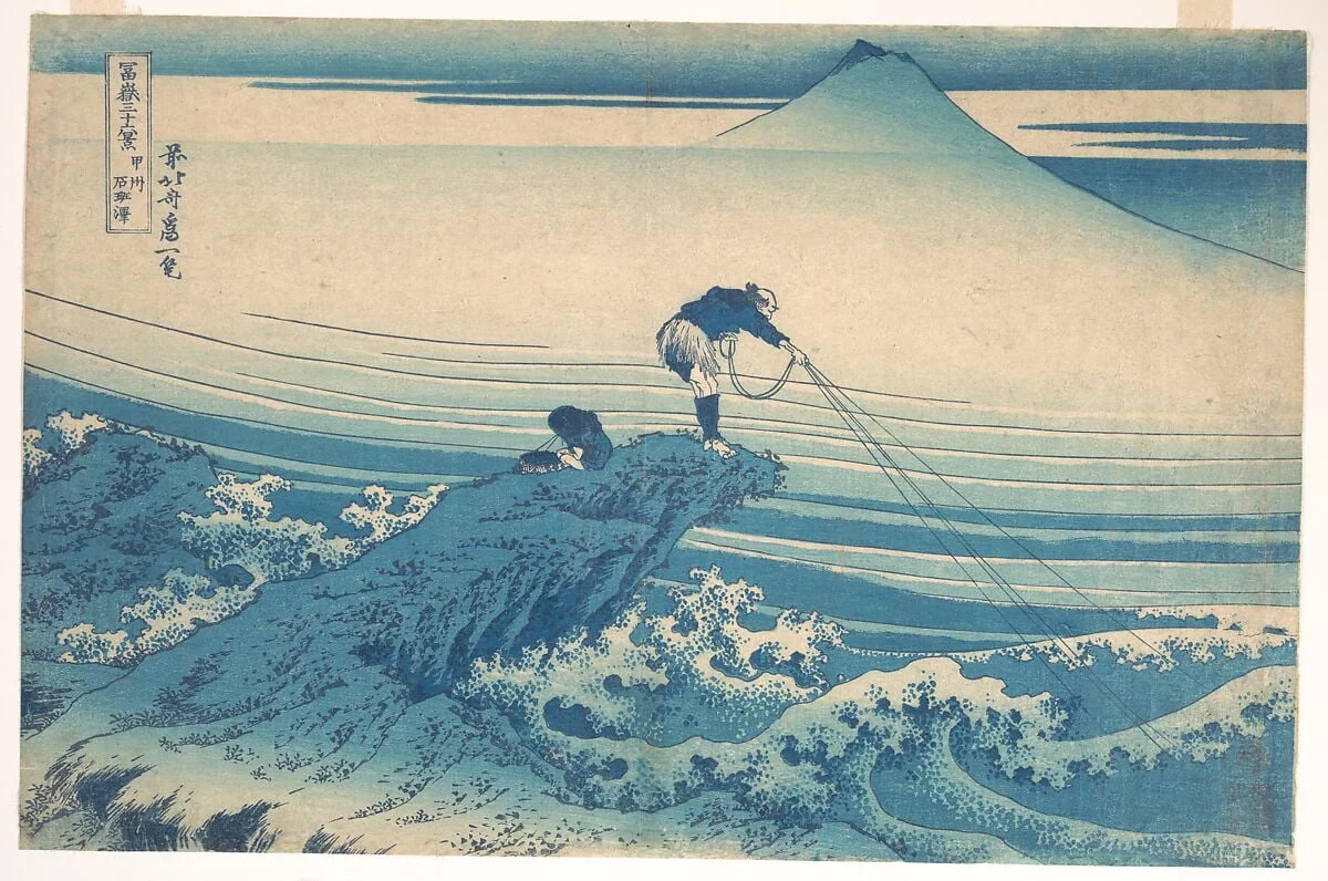 冨嶽三十六景 甲州石班沢|Kajikazawa in Kai Province (Kōshū Kajikazawa), from the series Thirty-six Views of Mount Fuji (Fugaku sanjūrokkei), detail