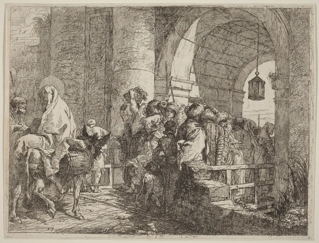 The Holy Family Arriving at a City Gate, by Giovanni Domenico Tiepolo, ink, 1753