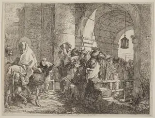 The Holy Family Arriving at a City Gate, by Giovanni Domenico Tiepolo, ink, 1753