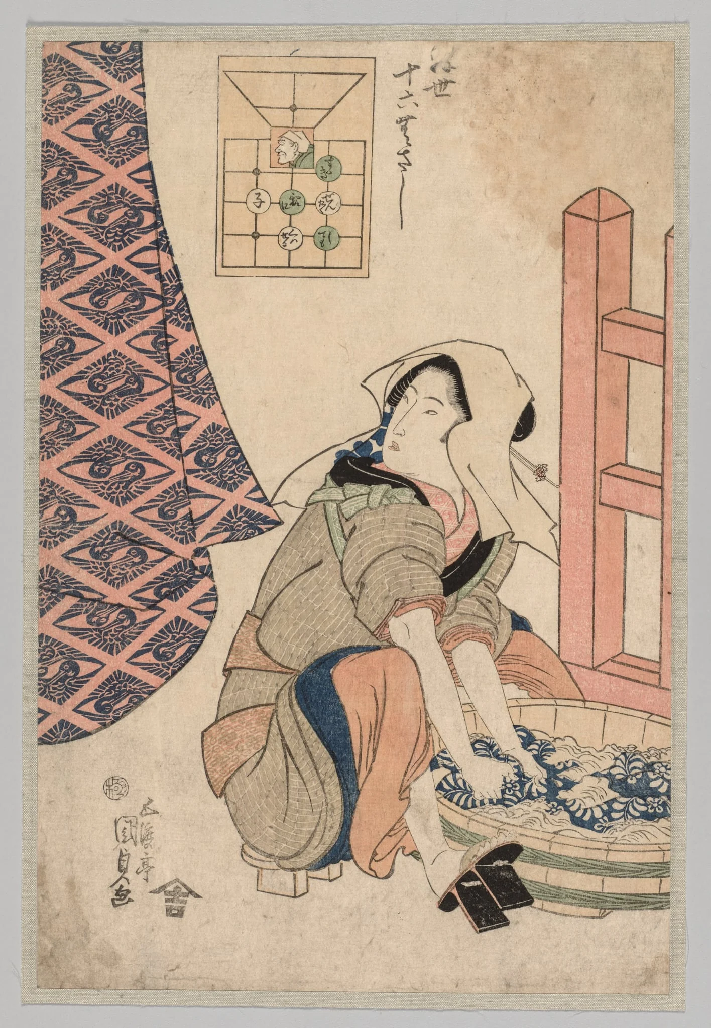 Seated Woman Washing Clothes in a Wooden Tub, detail
