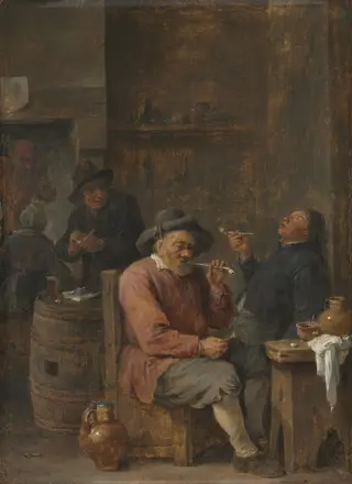 Peasants Smoking in an Inn, by David Teniers the Younger, oil, 1640