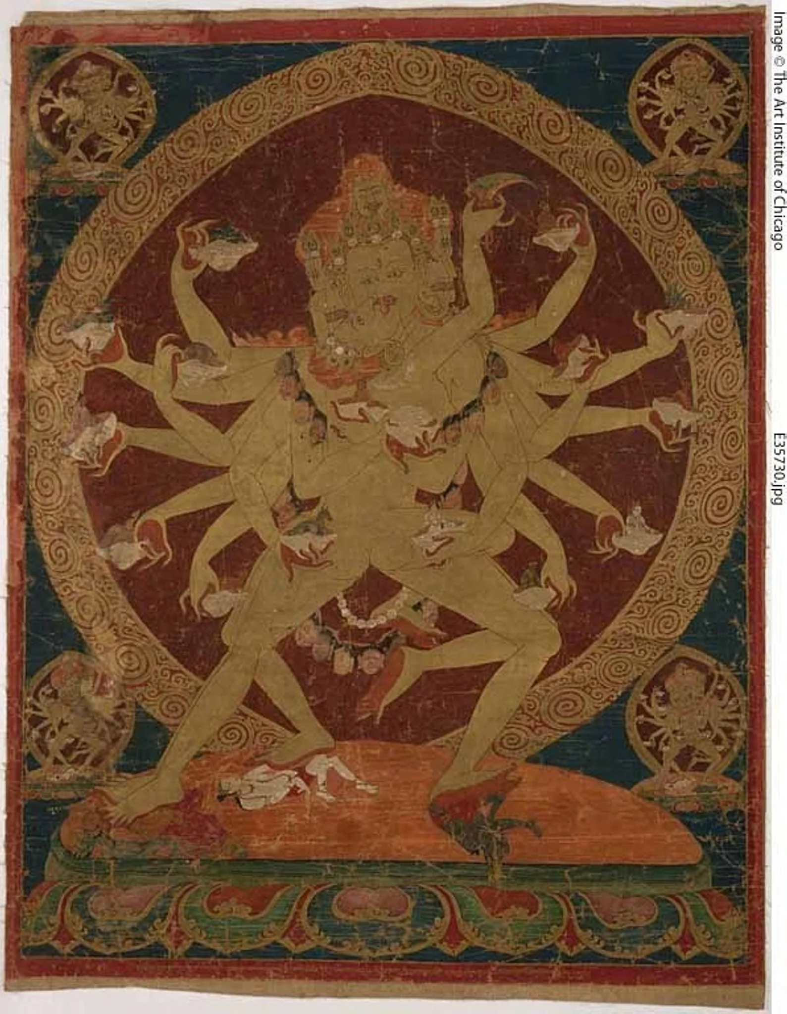 Painted Banner (Thangka) of Skull-Cup Bearing (Kapâladhara) Hevajra, detail