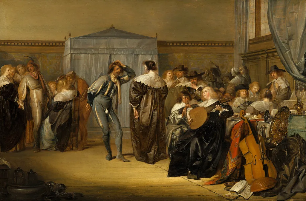 Merry Company with Masked Dancers, by Pieter Codde, oil, 1636