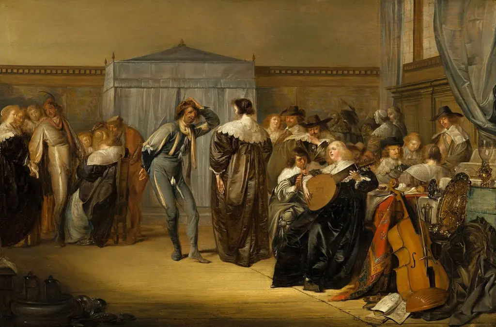 Merry Company with Masked Dancers, by Pieter Codde, oil, 1636