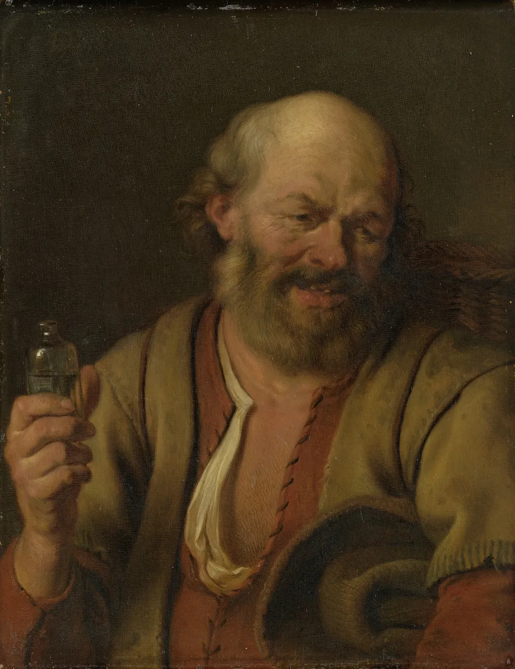 A man with a drinking vial, by Ary de Vois, oil, 1670