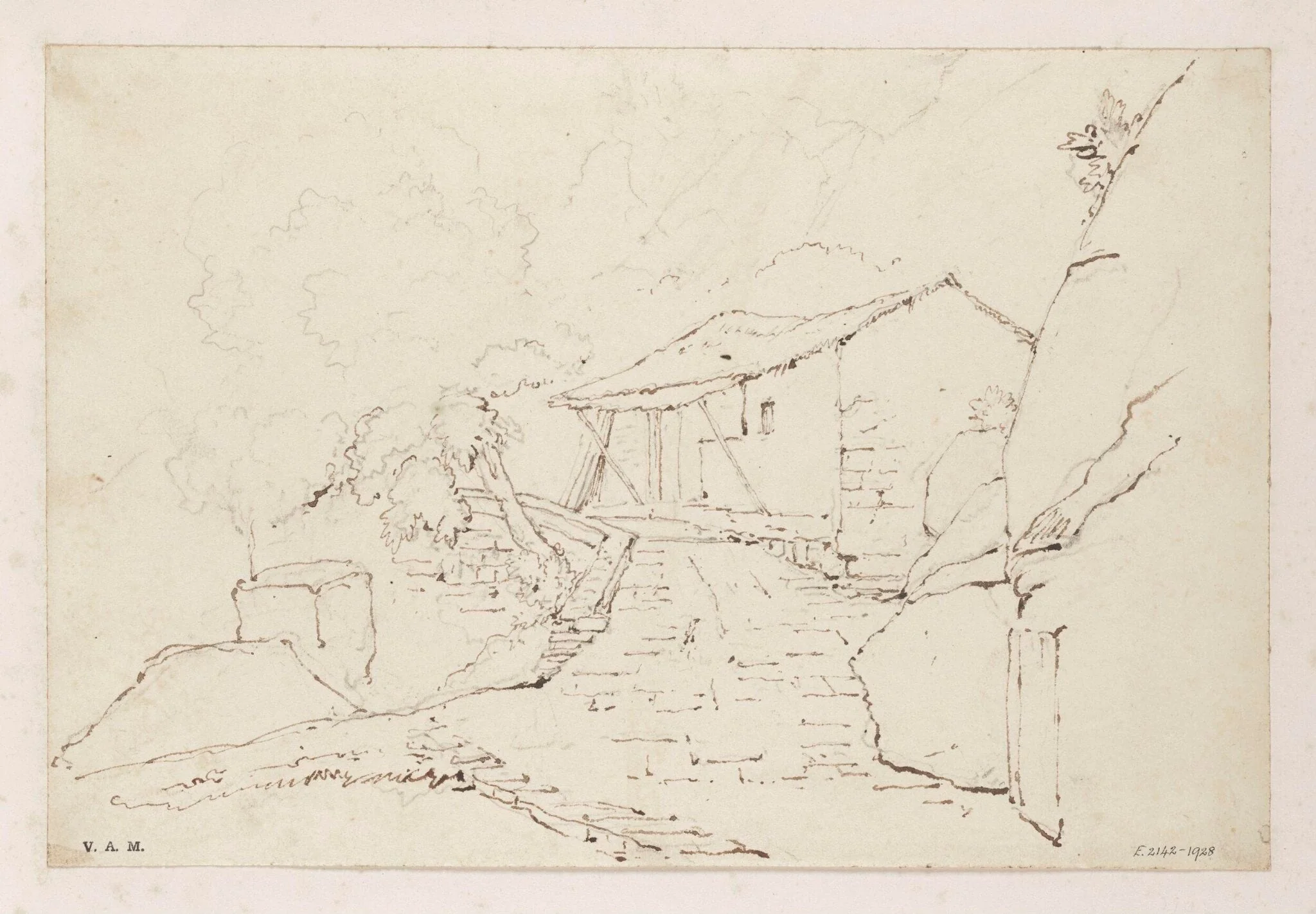 A small building on a rocky hillside, Macau, detail