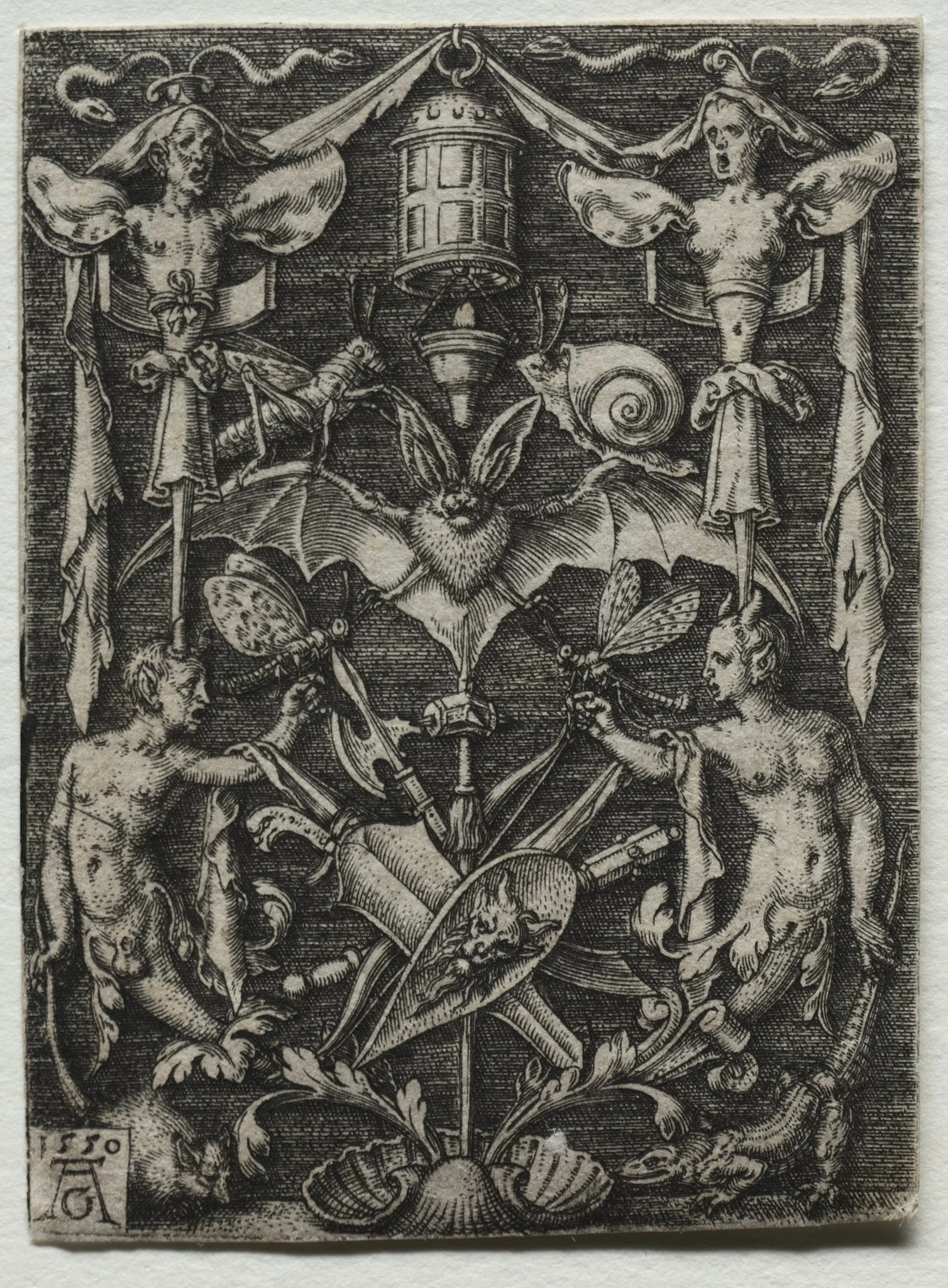 Ornament Design with a Bat in the Center, detail