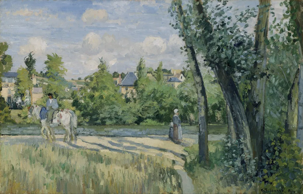 Sunlight on the Road, Pontoise, by Camille Pissarro, oil, 1874