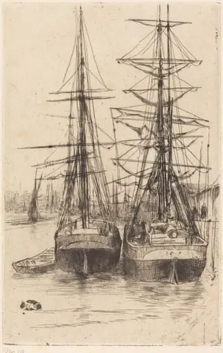 Two Ships, by James McNeill Whistler, ink, 1875