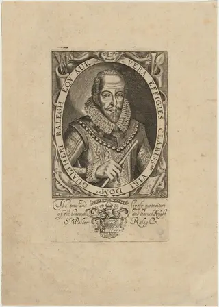 Sir Walter Raleigh, by Simon van de Passe, ink