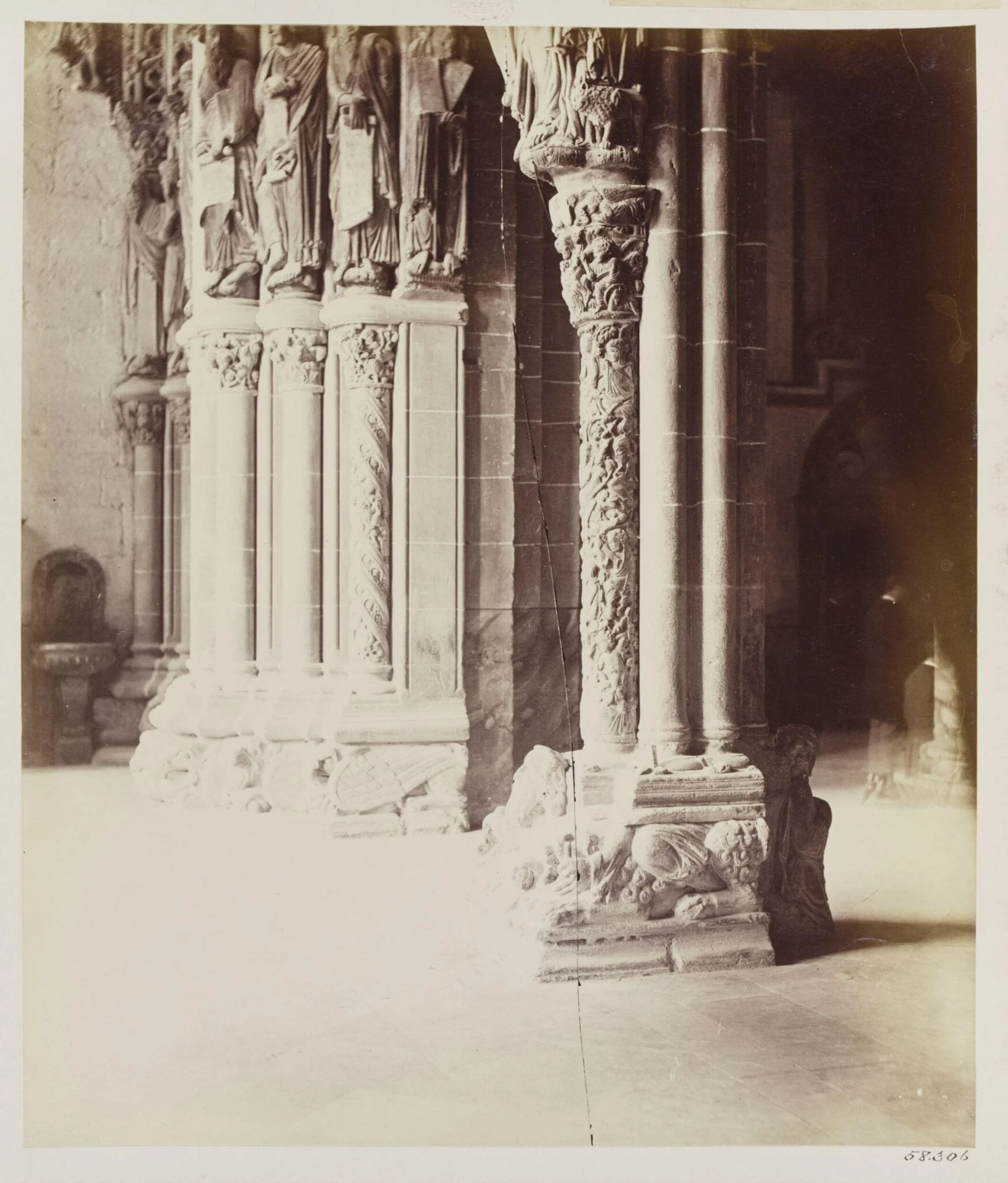 Cathedral, Santiago, Spain, Portico de la Gloria, detail of base of piers, detail