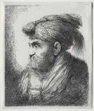 The Large Heads of Men in Oriental Headdress:  A Man Nearly in Profile and Turned to Left, by Giovanni Benedetto Castiglione, 1650