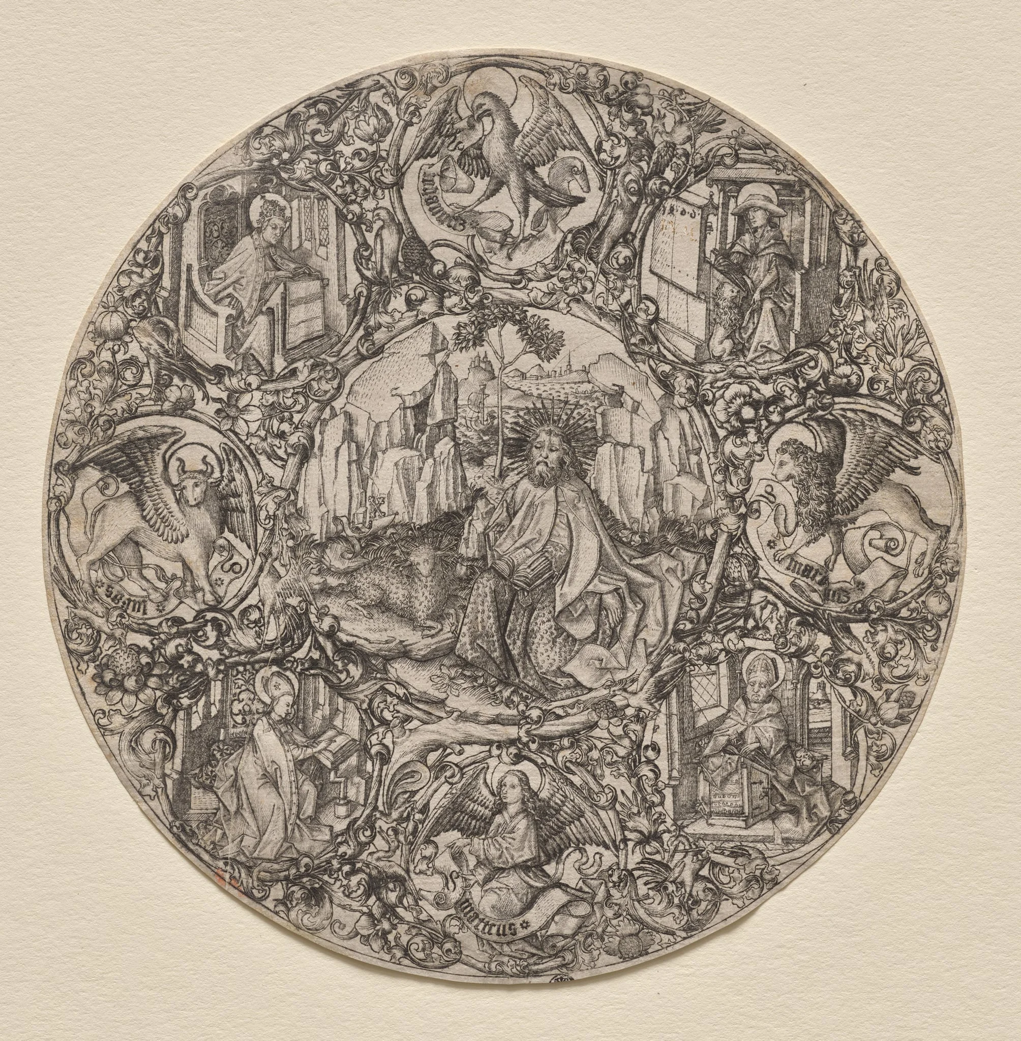 St. John the Baptist Surrounded by the Evangelists and Four Fathers of the Latin Church, detail