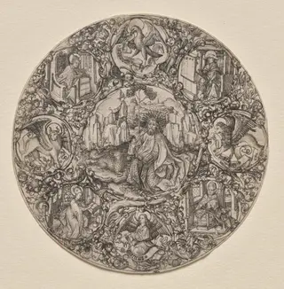 St. John the Baptist Surrounded by the Evangelists and Four Fathers of the Latin Church, by Master E.S., 1466