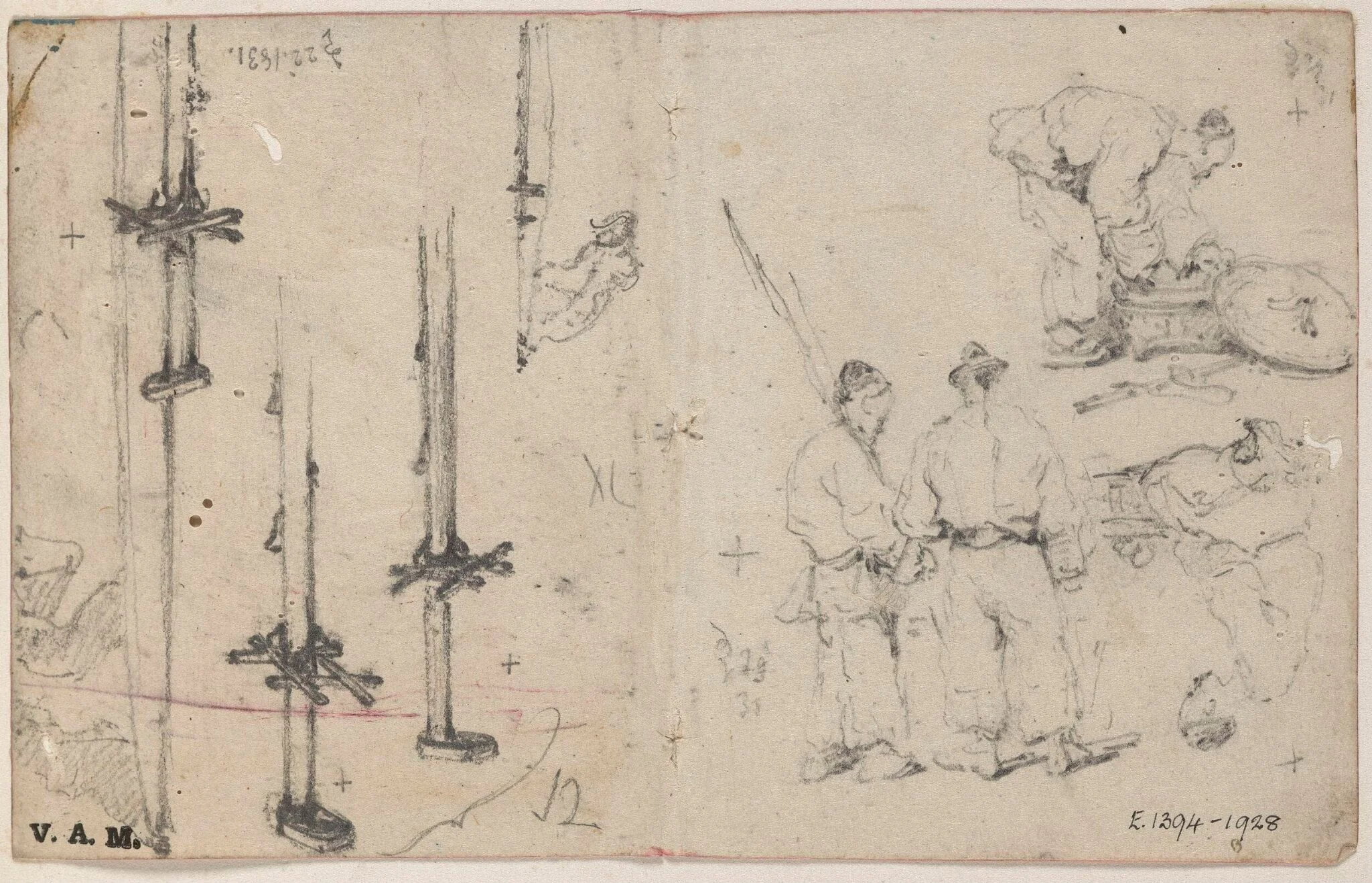 Studies of Chinese figures, and of masts, detail