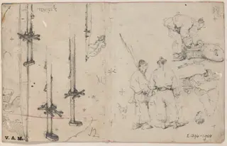 Studies of Chinese figures, and of masts, by George Chinnery, 17