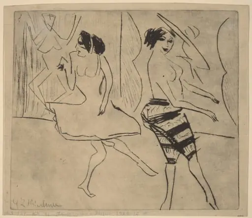 Dancers in Studio, by Ernst Ludwig Kirchner, ink, 1911