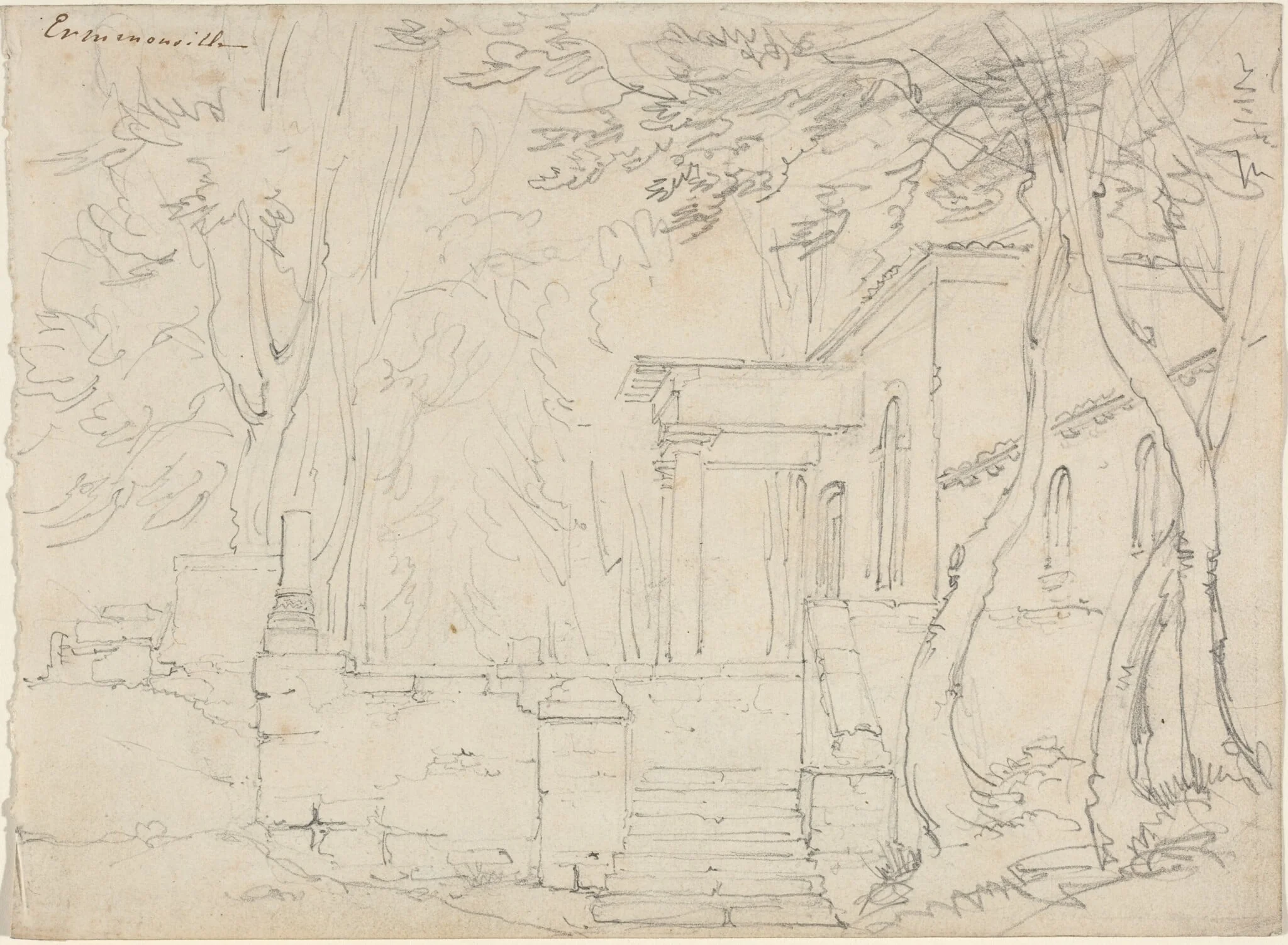 House with a Portico at Ermenonville, detail