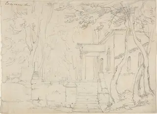 House with a Portico at Ermenonville, by François-Édouard Bertin, graphite, 1834