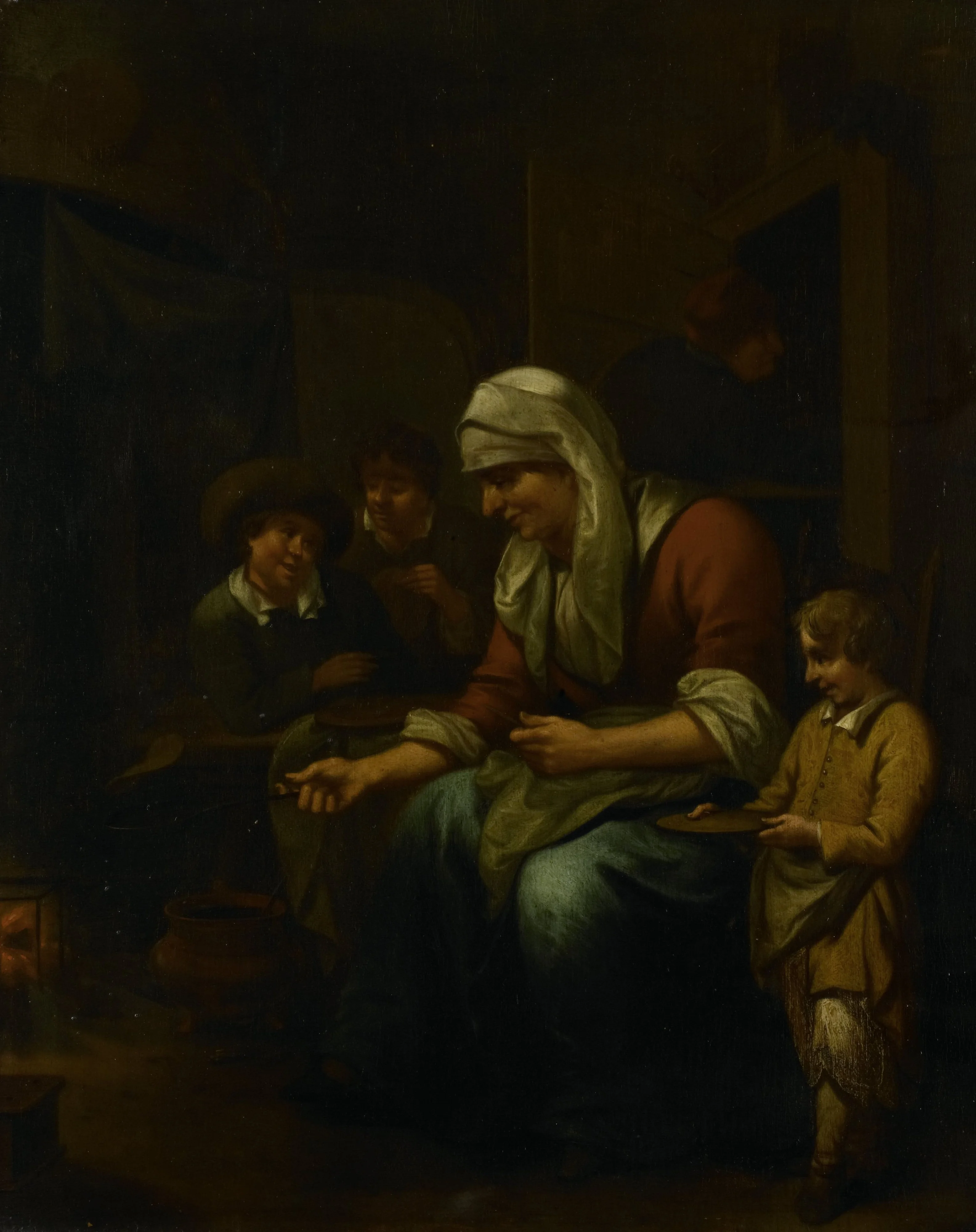 Woman making pancakes, detail