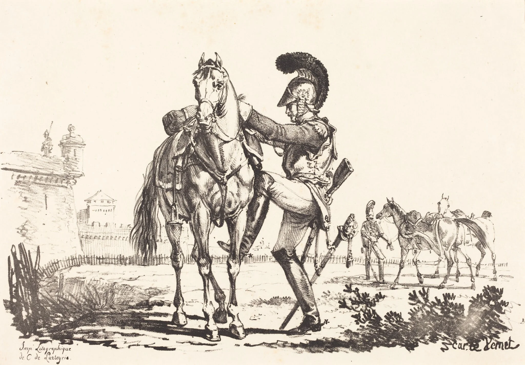 Carabinier Mounting a Horse, detail