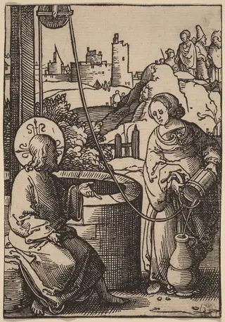 Christ and the Woman of Samaria, by Lucas van Leyden, ink, 1522