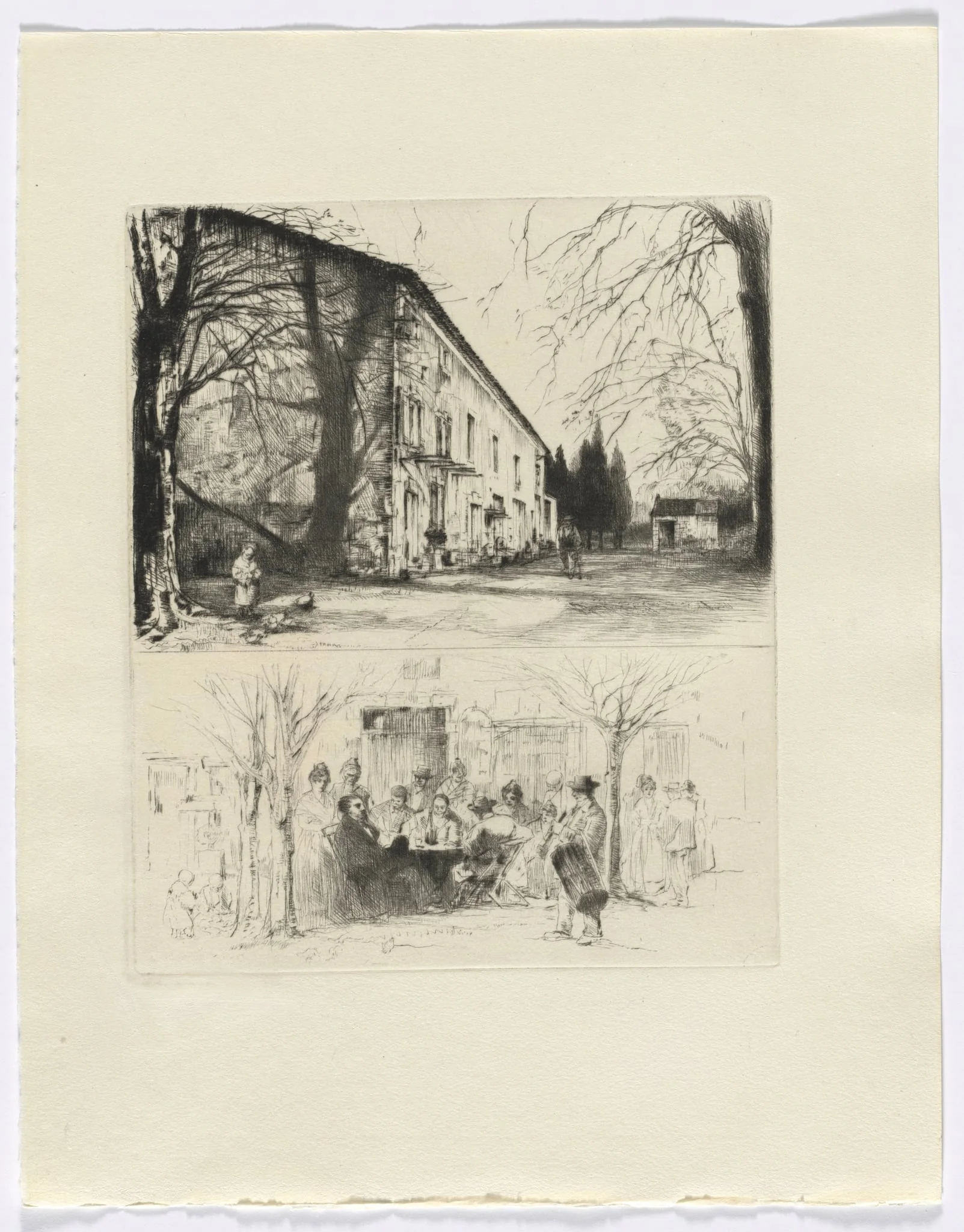 Frédéric Mistral: Mémoires et Recits by Frédéric Mistral: street scene/ people at outdoor table (insert after p. 24) DUPLICATE, detail