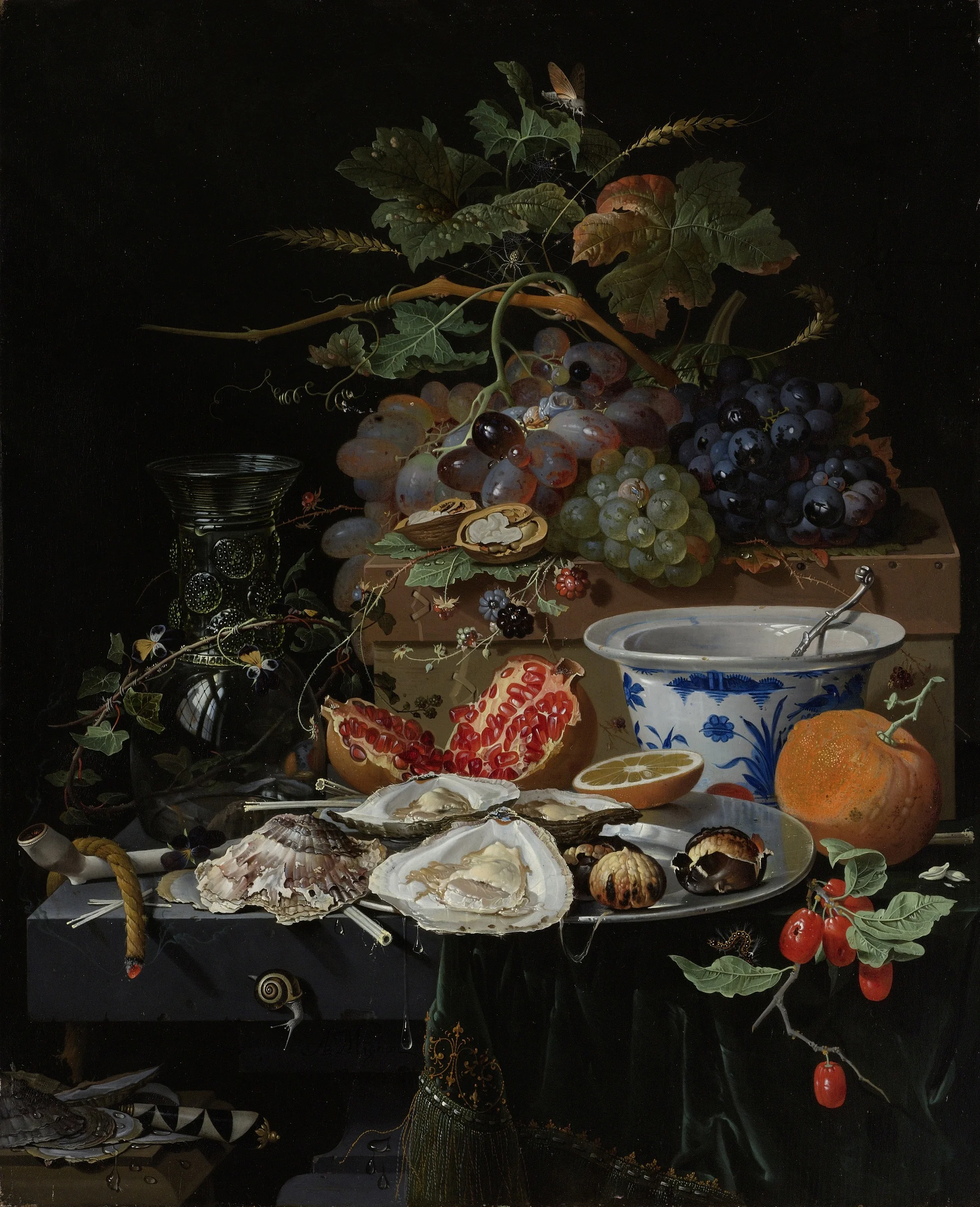 Still Life with Fruit, Oysters and a Porcelain Bowl, detail