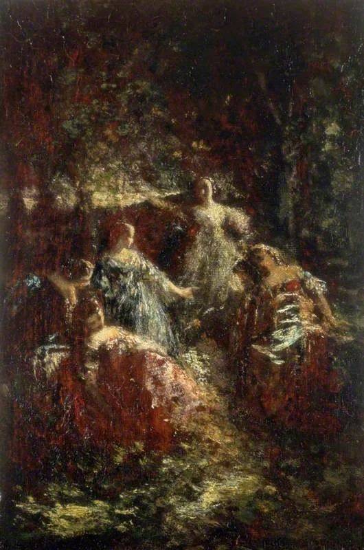 Elegant Ladies in a Forest Clearing, detail
