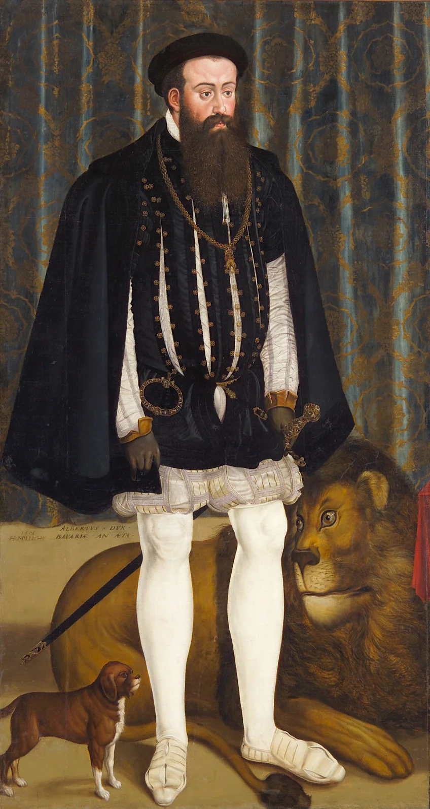 Herzog Albrecht V. (1528-1579) von Bayern mit einem Löwen, detail
